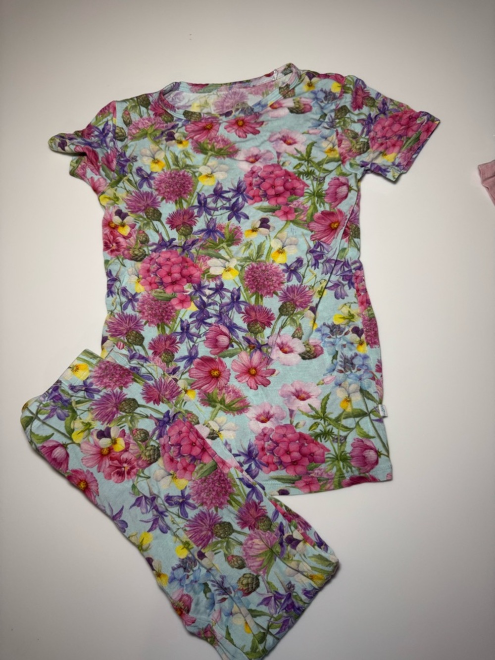 Posh Peanut Floral Print Kids Pajama Set - Pink & Blue